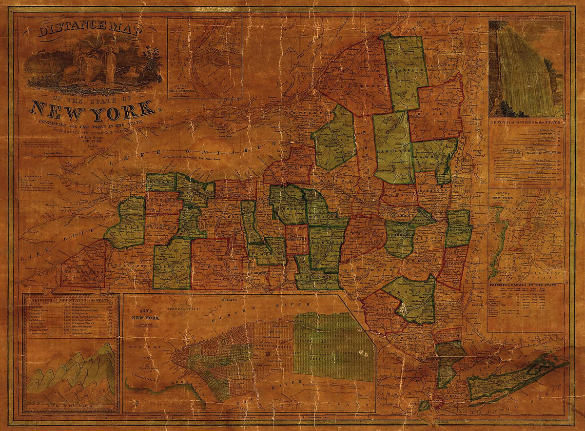Distance Map of the State of New York : Containing All the Towns In the State 1849 by Relic Map Company