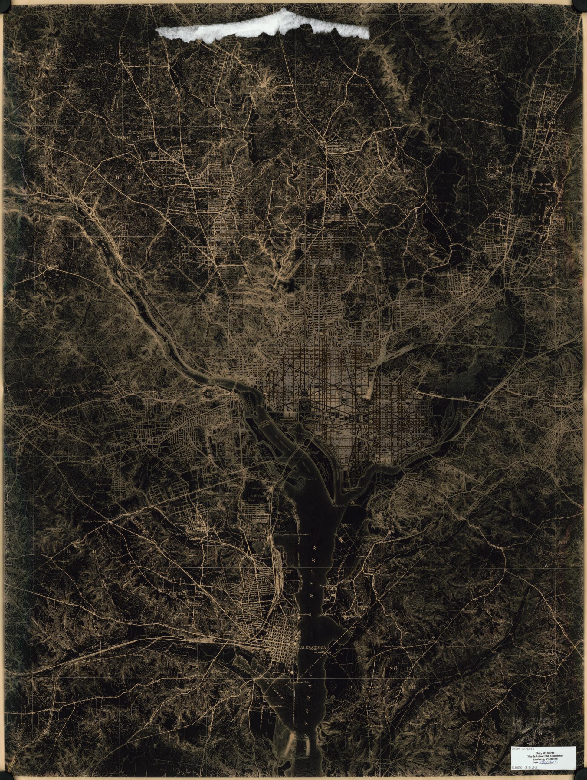 This old map of Photographic Negative Transparency of U.S. Geological Survey Topographic Map of the District of Columbia and Adjacent Suburban Areas from 1915 was created by Geological Survey (U.S.), North Arrow Ltd, Gary W. North in 1915
