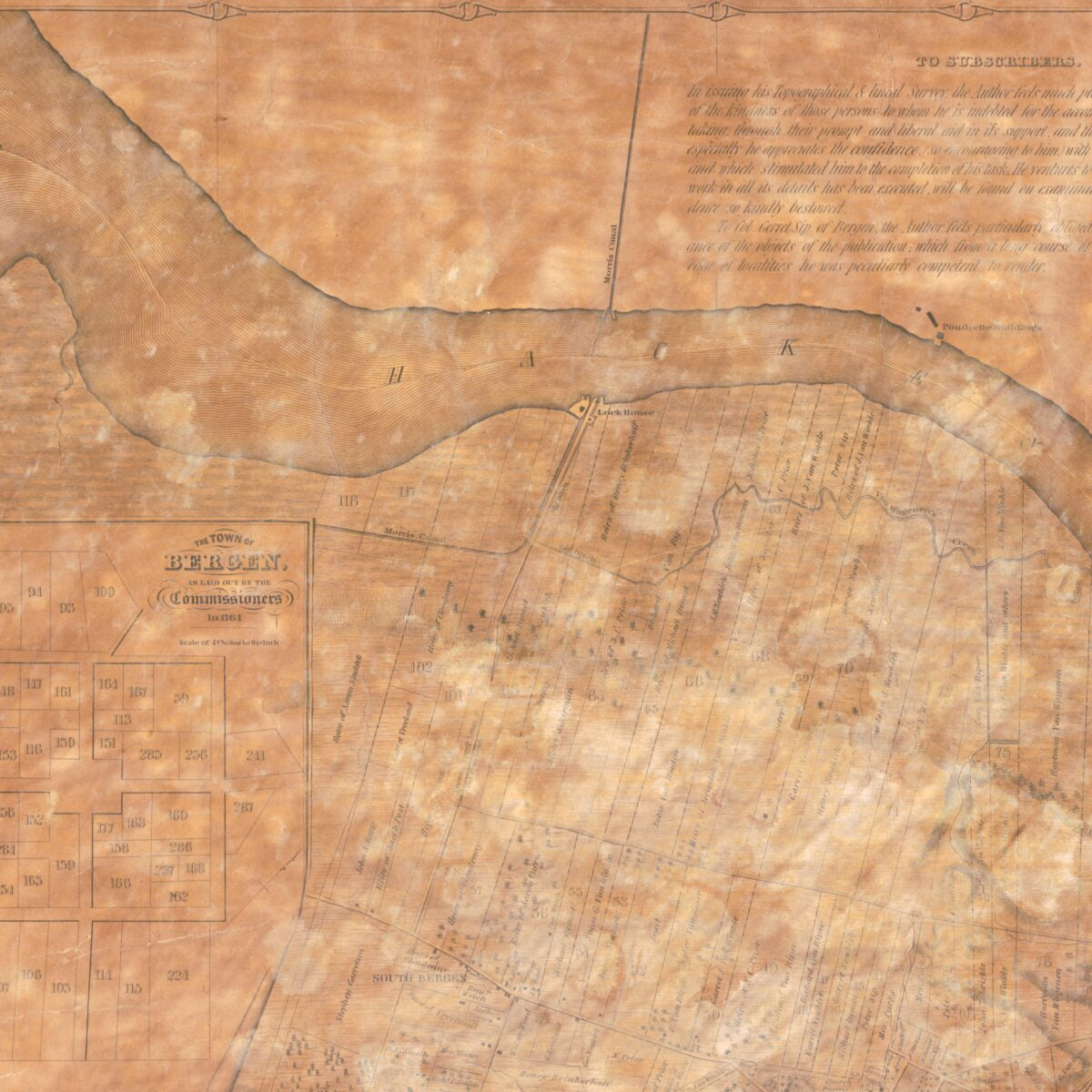 This old map of Topographical Map of Jersey City, Hoboken, and the Adjacent Country : Describing Minutely the Courses of Rivers and Brooks, the Township and Original Patent Lines, Railways, Turnpike, Carriage and Bridle Roads, the Present Farm Boundaries