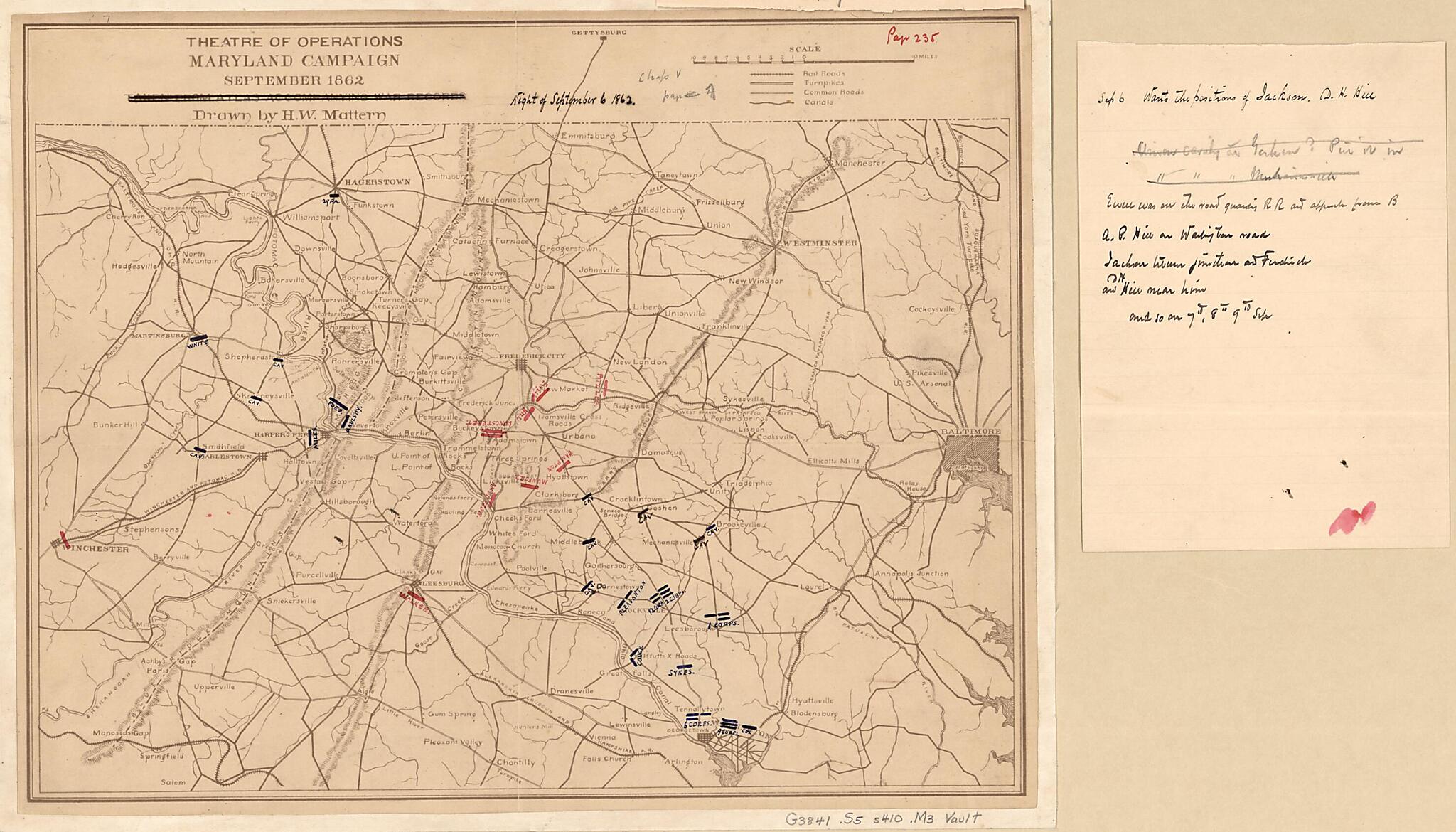 This old map of Theatre of Operations, Maryland Campaign, September from 1862 was created by Ezra Ayers Carman, H. W. Mattern in 1862