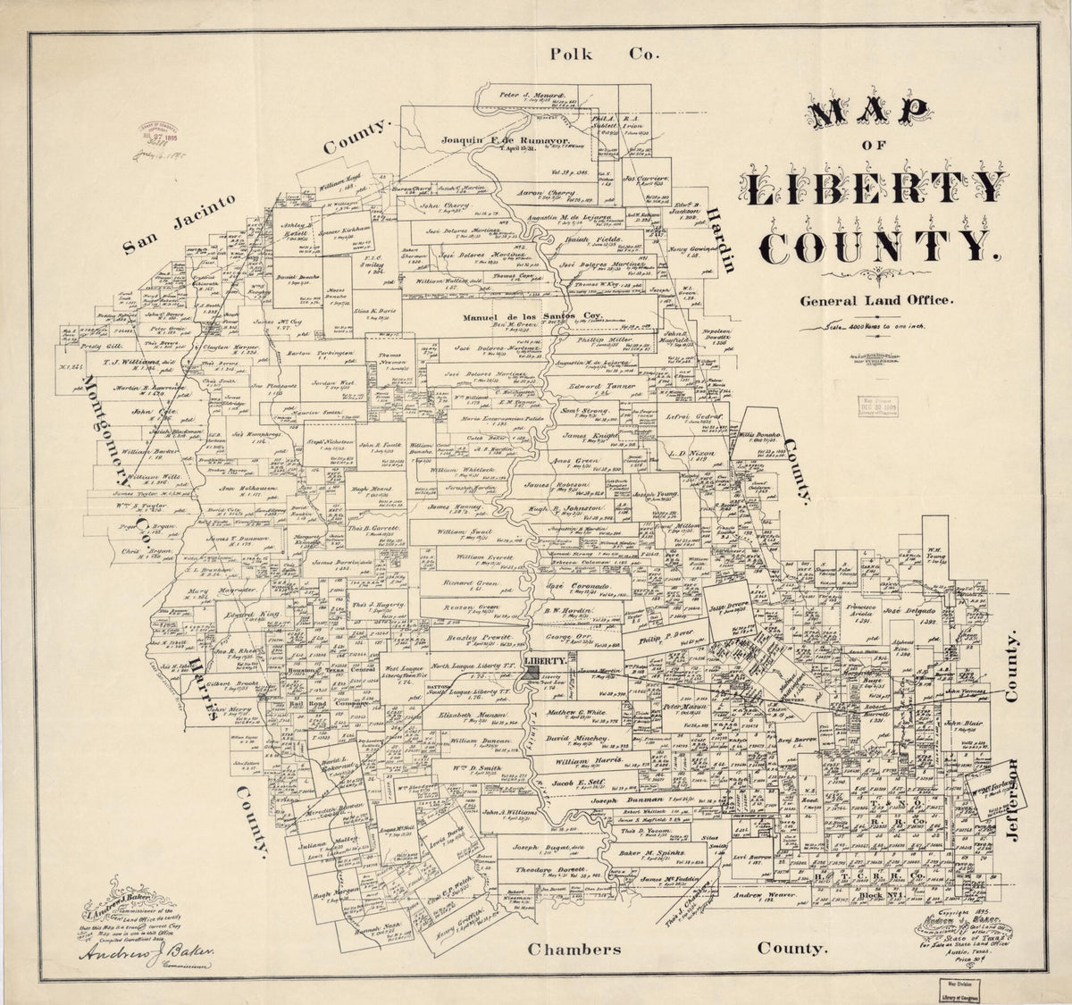 Map of Liberty County, Texas : General Land Office 1895 by Relic Map Company