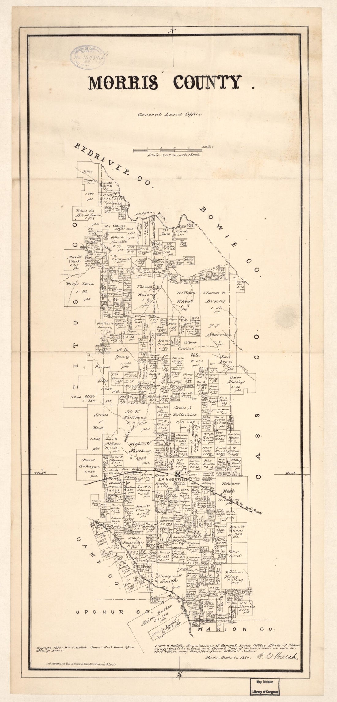 This old map of Morris County : General Land Office from 1880 was created by Texas. General Land Office, W. C. (William C.) Walsh in 1880