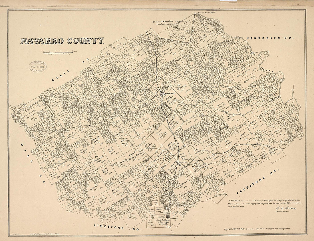This old map of Navarro County from 1880 was created by G. N. Beaumont, Texas. General Land Office, W. C. (William C.) Walsh in 1880