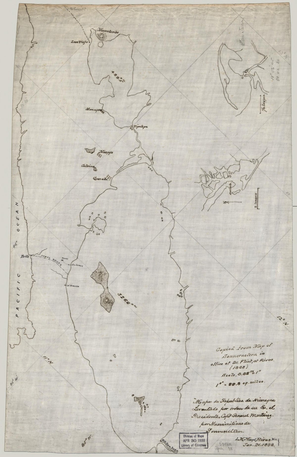 Mapa De Republica De Nicaragua : Levantado Por Orden De Su Ex. El Presidente, Cap&