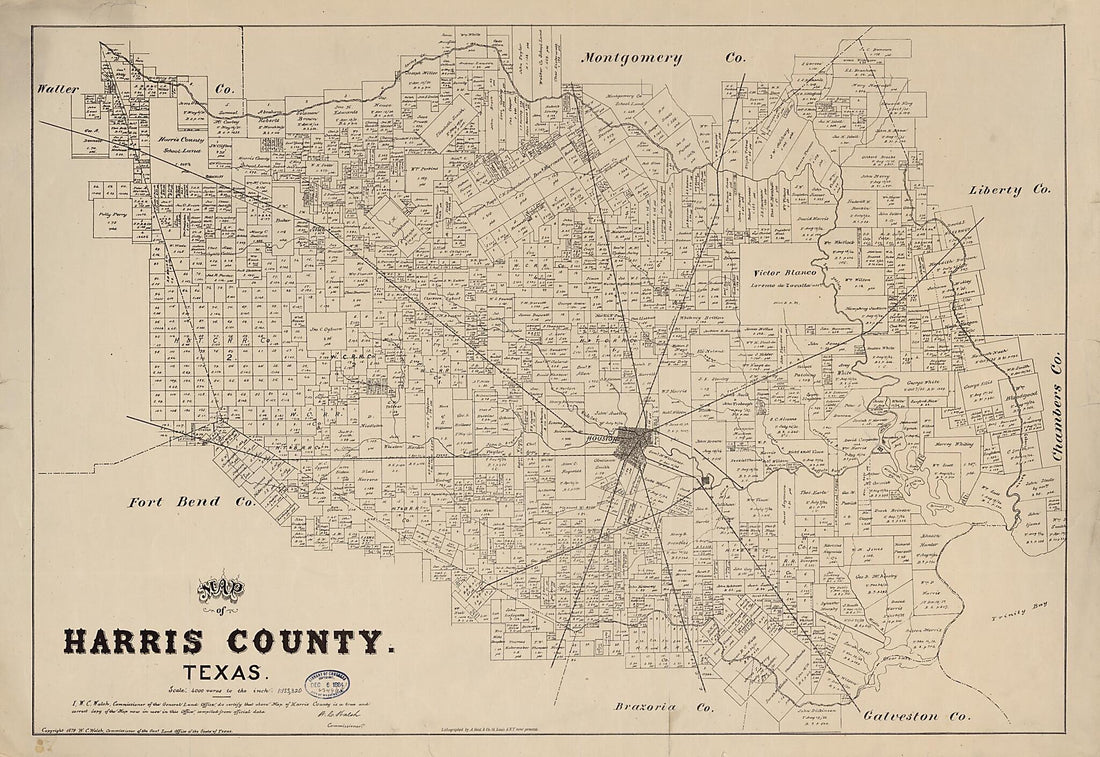This old map of Map of Harris County, Texas from 1879 was created by Texas. General Land Office, W. C. (William C.) Walsh in 1879