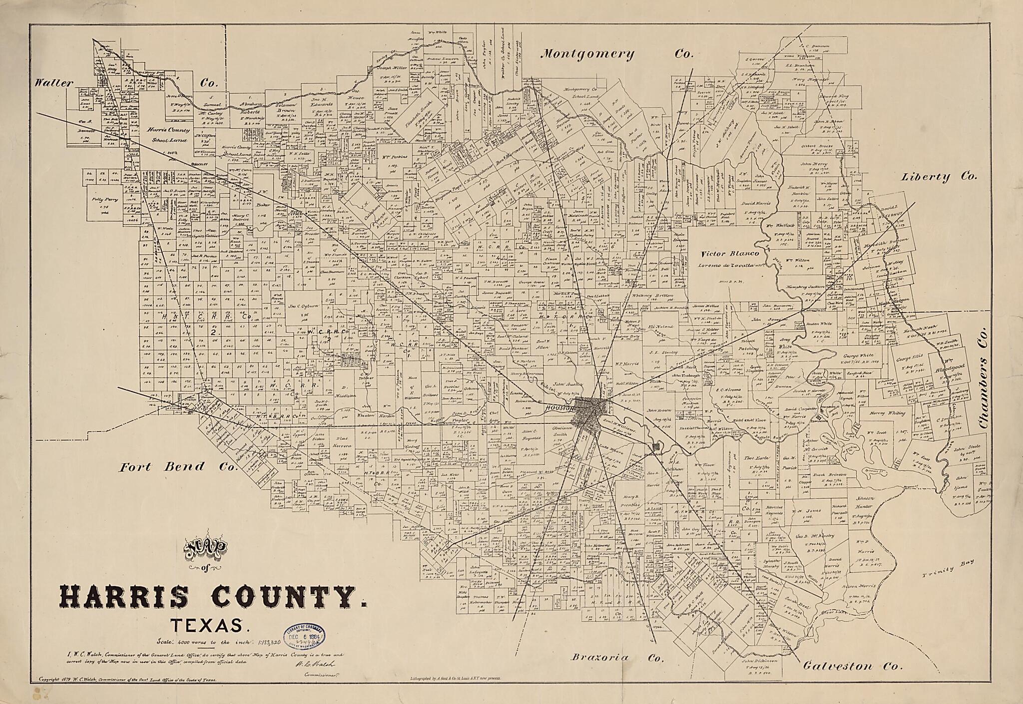 This old map of Map of Harris County, Texas from 1879 was created by Texas. General Land Office, W. C. (William C.) Walsh in 1879