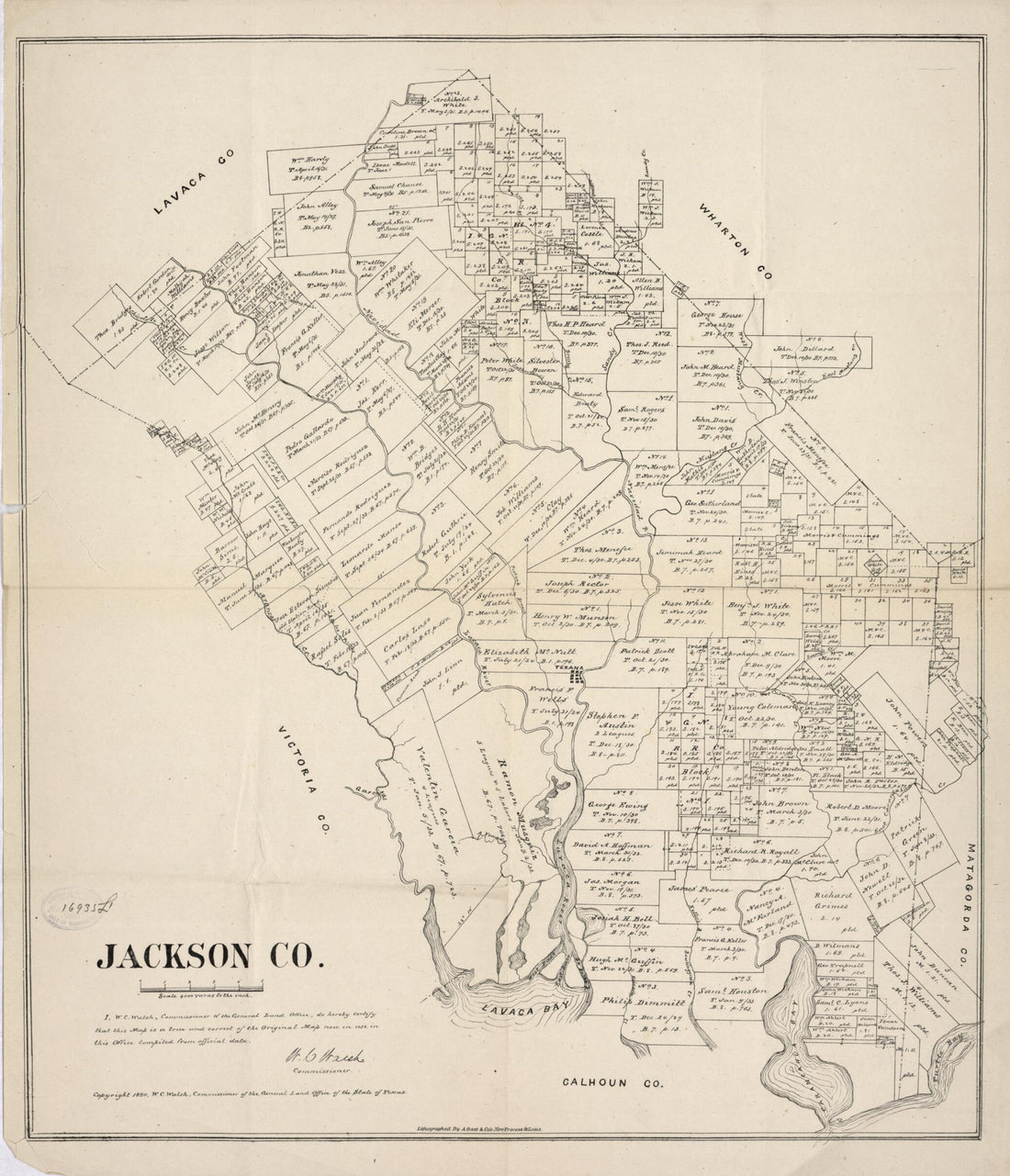 This old map of Jackson County from 1880 was created by Texas. General Land Office, W. C. (William C.) Walsh in 1880