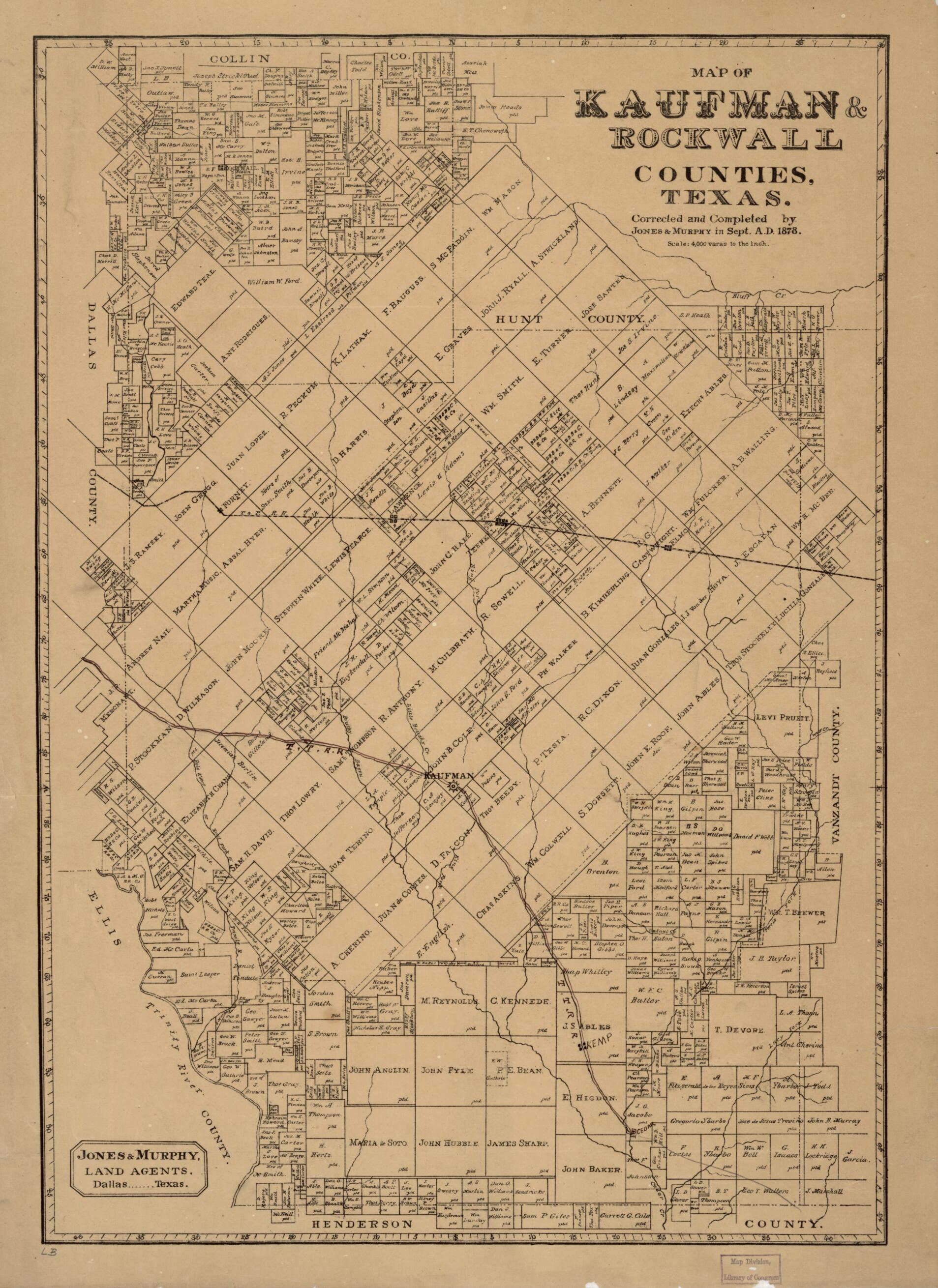 Map of Kaufman & Rockwall Counties,Texas 1878 by Relic Map Company
