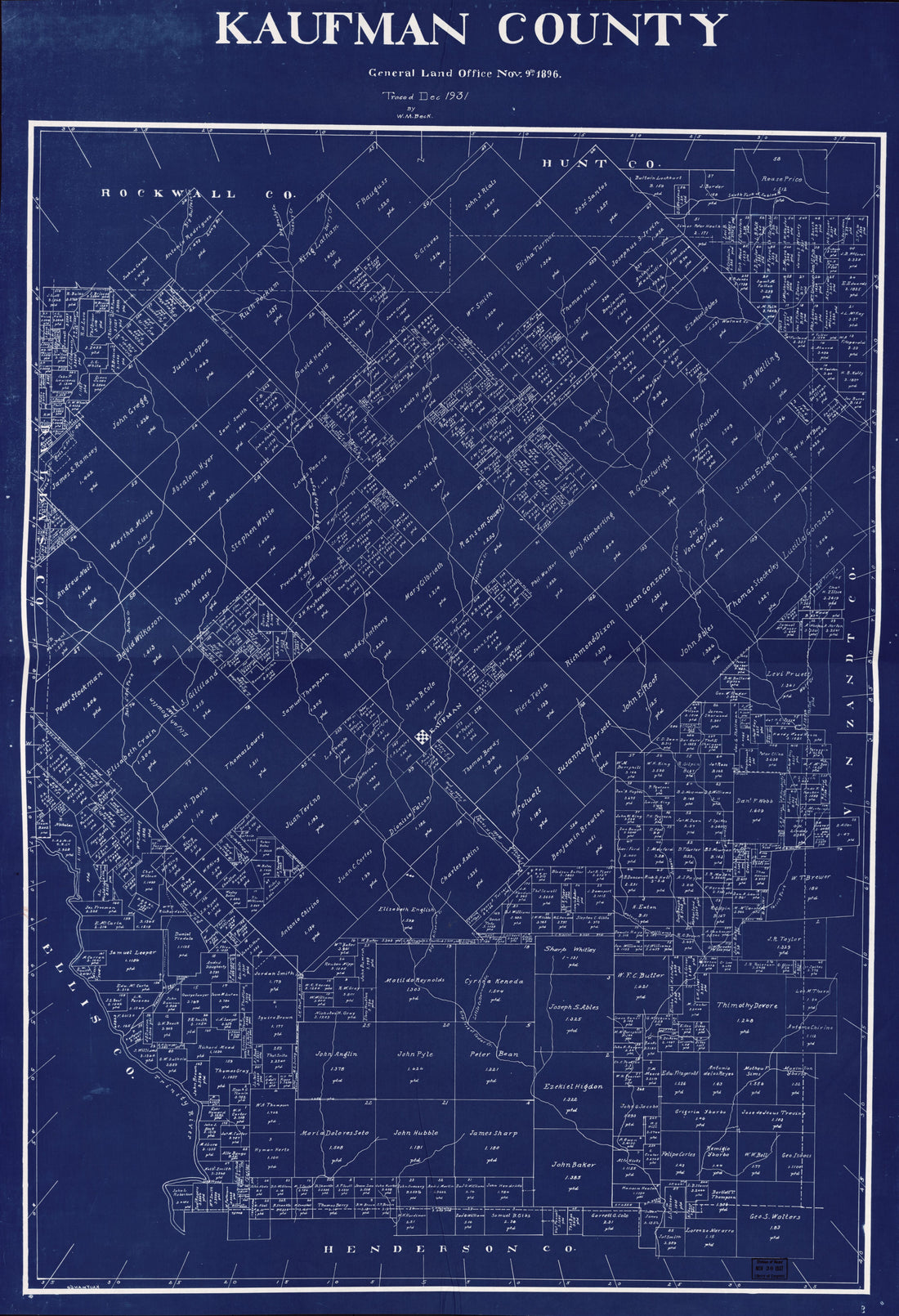 This old map of Kaufman County from 1896 was created by Texas. General Land Office in 1896