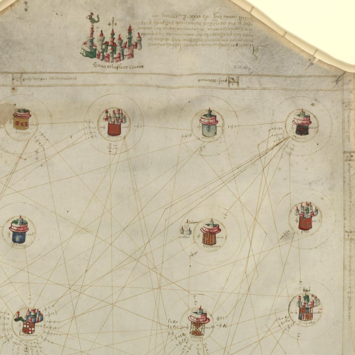 This old map of Asiento Present Hordenat a Payon Les Responsions Dels Pezos E Mezures : Delahun Boch Al Altre De Tots Los Presents Bochs Nnomenats Los Quals Son Cap E Regiment De La Mercadoria Hordenat : Mediterraneo E Europa from 1563 was created by Arn