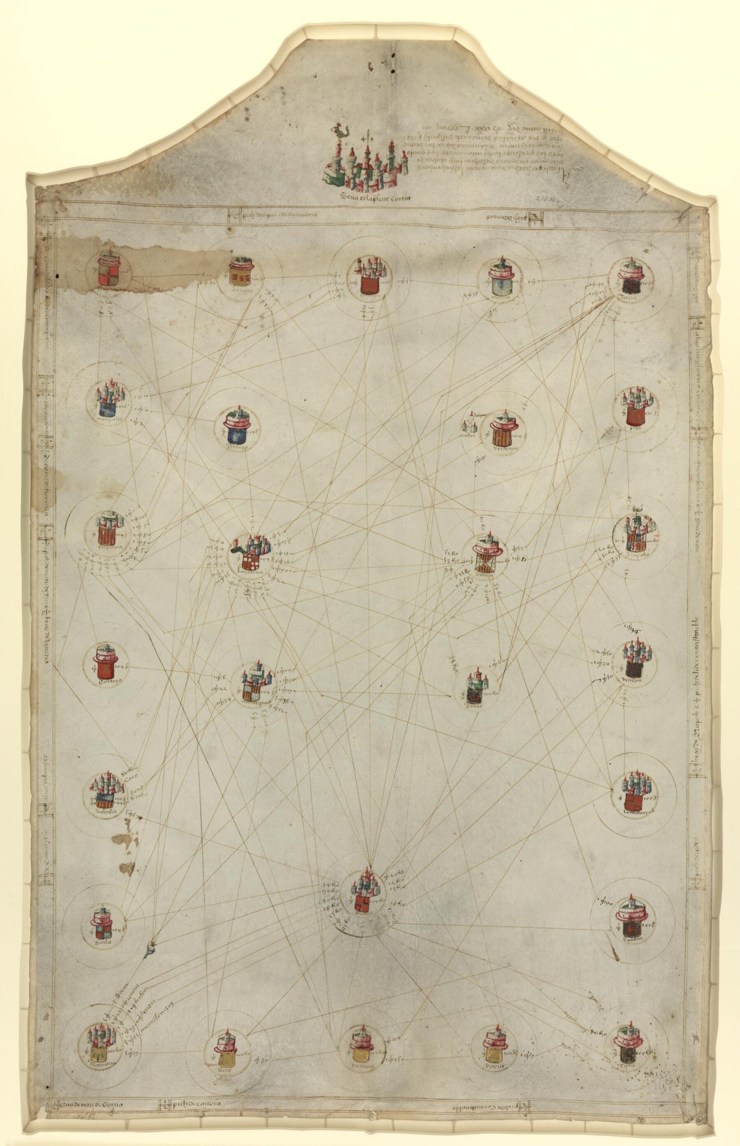 This old map of Asiento Present Hordenat a Payon Les Responsions Dels Pezos E Mezures : Delahun Boch Al Altre De Tots Los Presents Bochs Nnomenats Los Quals Son Cap E Regiment De La Mercadoria Hordenat : Mediterraneo E Europa from 1563 was created by Arn