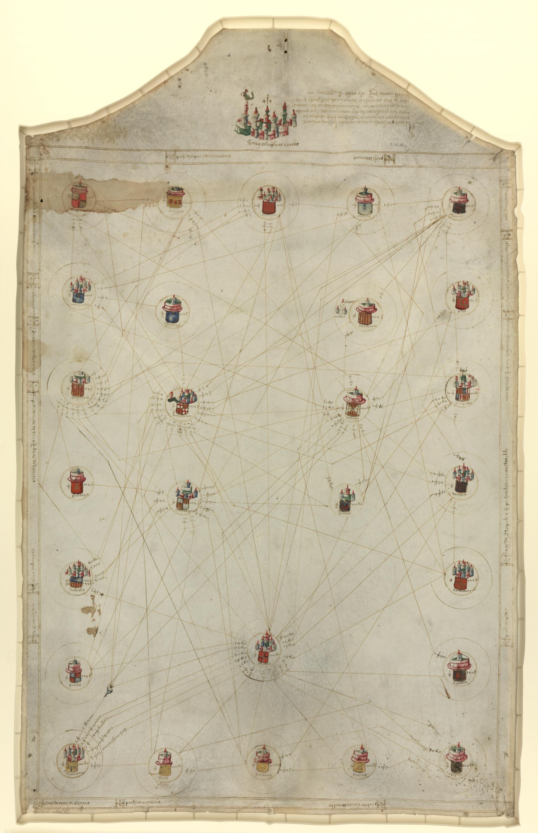 This old map of Asiento Present Hordenat a Payon Les Responsions Dels Pezos E Mezures : Delahun Boch Al Altre De Tots Los Presents Bochs Nnomenats Los Quals Son Cap E Regiment De La Mercadoria Hordenat : Mediterraneo E Europa from 1563 was created by Arn