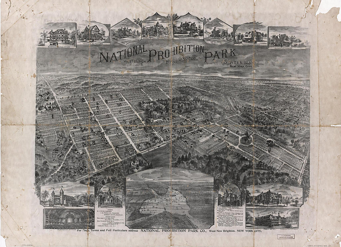 This old map of National Prohibition Park, Westerleigh, Borough of Richmond, Staten Island, New York City from 1898 was created by National Prohibition Park Co, O.H. Bailey & Co in 1898