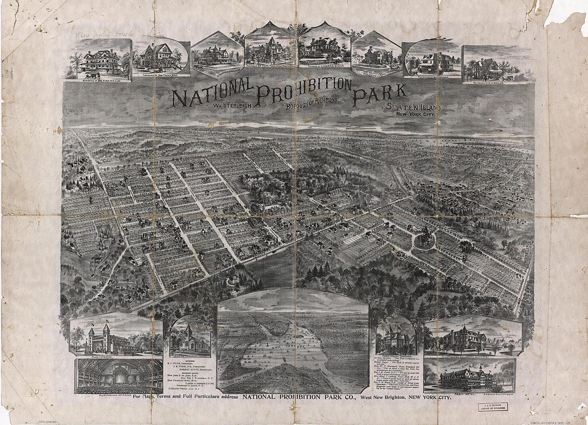 National Prohibition Park, Westerleigh, Borough of Richmond, Staten Island, New York City 1898 by Relic Map Company