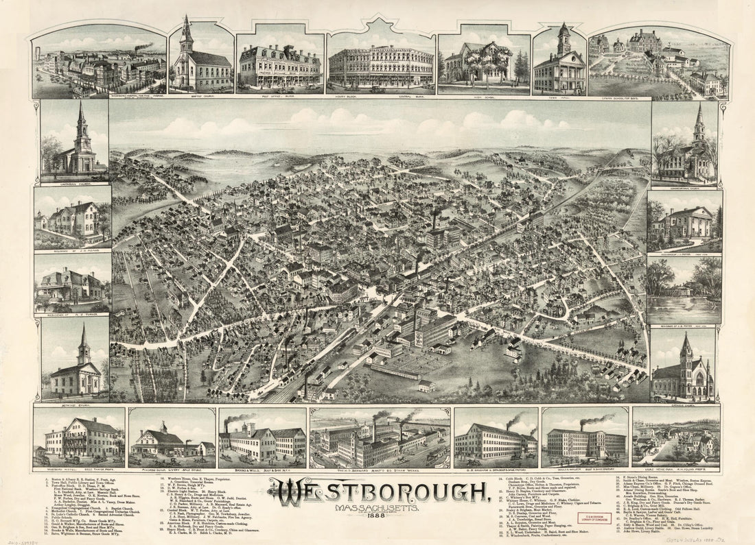 This old map of Westborough, Massachusetts, from 1888 was created by O.H. Bailey & Co in 1888