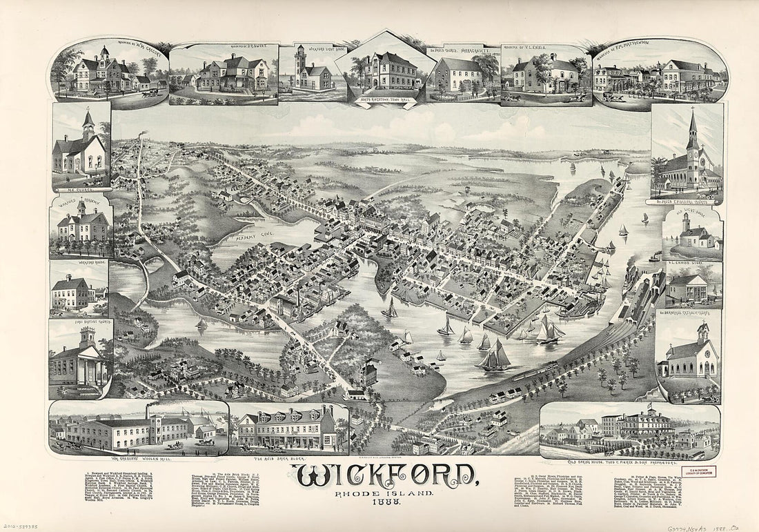 This old map of Wickford, Rhode Island, from 1888 was created by O.H. Bailey & Co in 1888