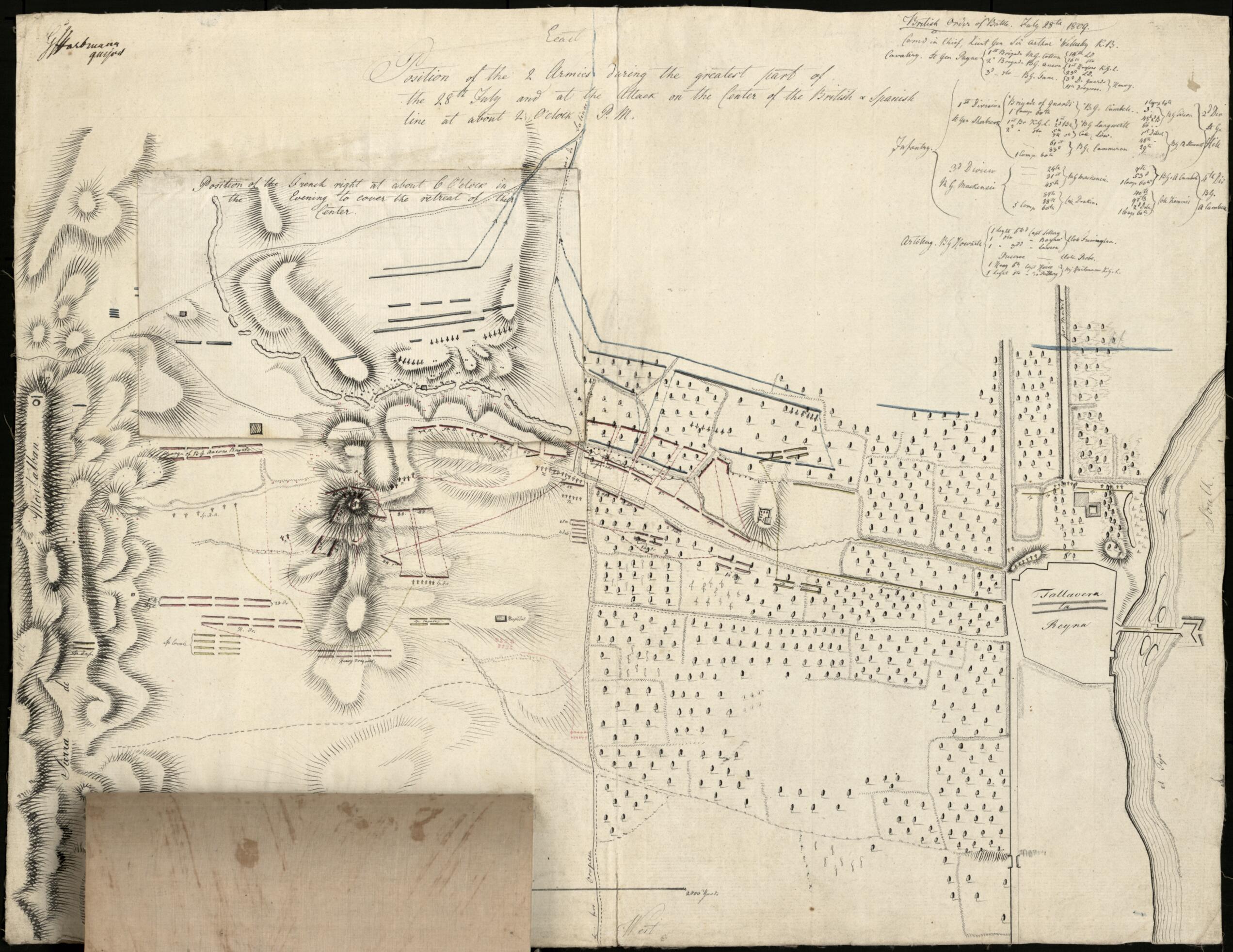 This old map of Position of the 2 Armies During the Greatest Part of the 28th July and at the Attack On the Center of the British & Spanish Line at About 2 O&