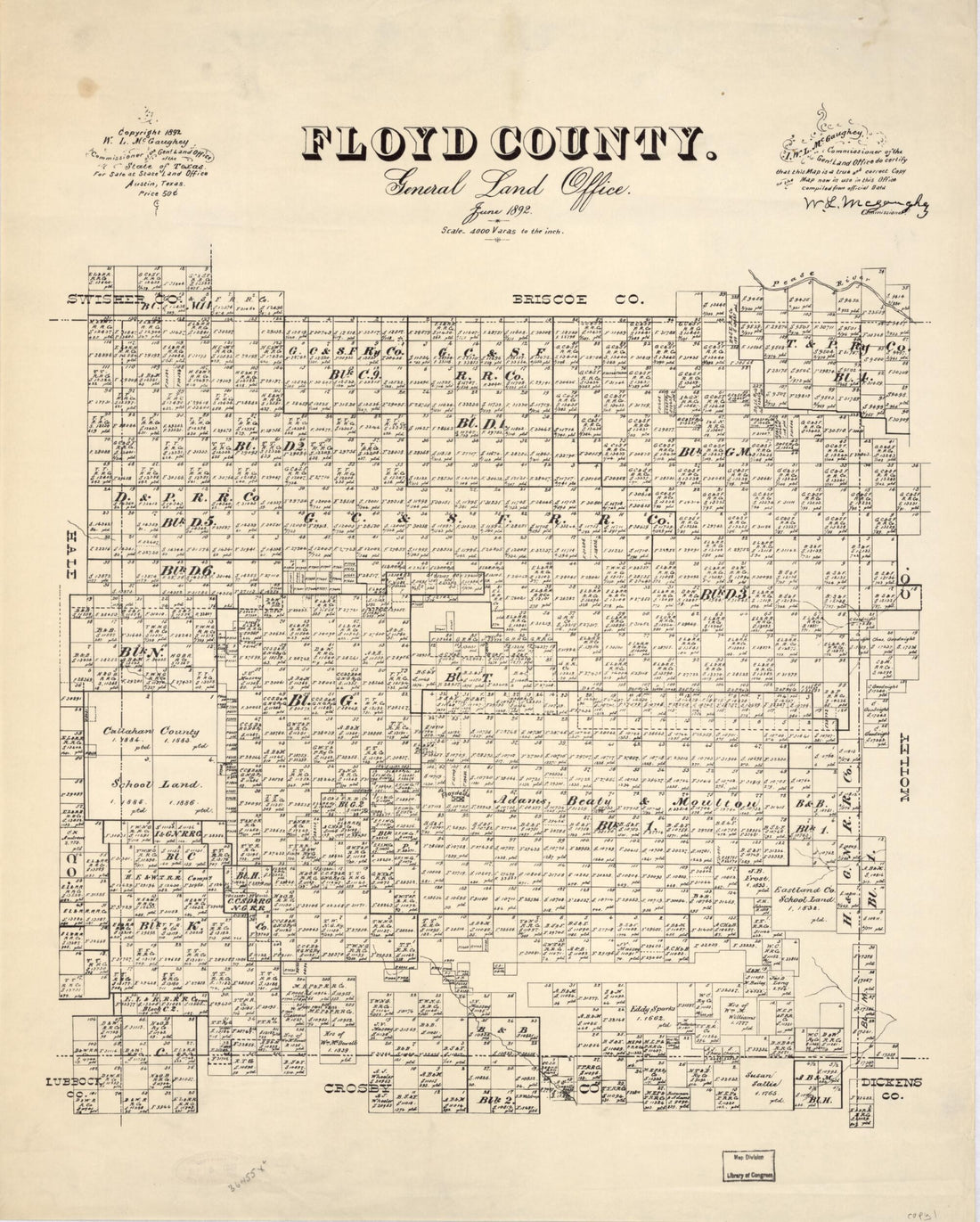 This old map of Floyd County : General Land Office, June from 1892 was created by W. L. McGaughey, Texas. General Land Office in 1892