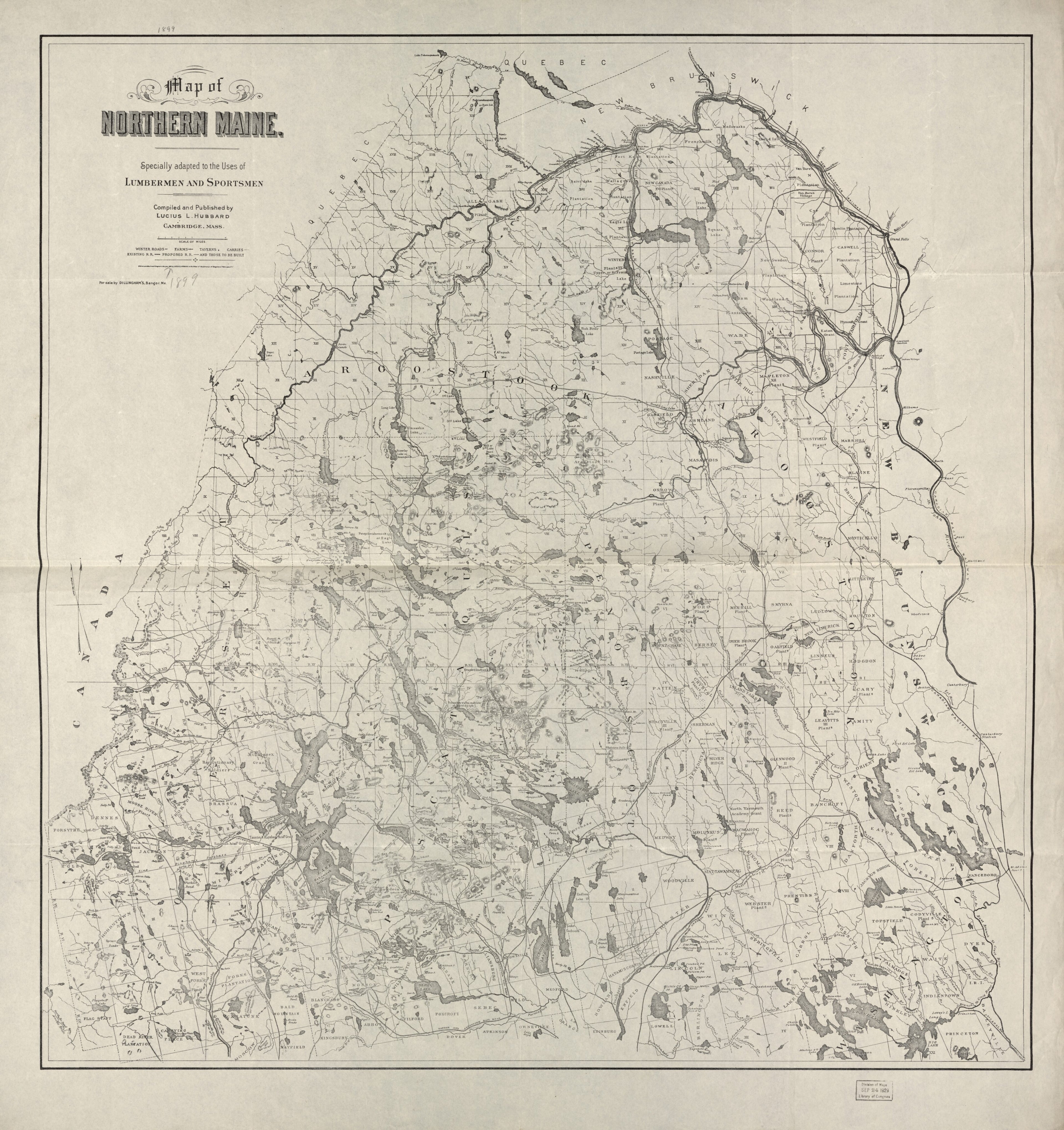 This old map of Map of Northern Maine : Specially Adapted to the Uses of Lumbermen and Sportsmen from 1899 was created by Lucius L. (Lucius Lee) Hubbard in 1899