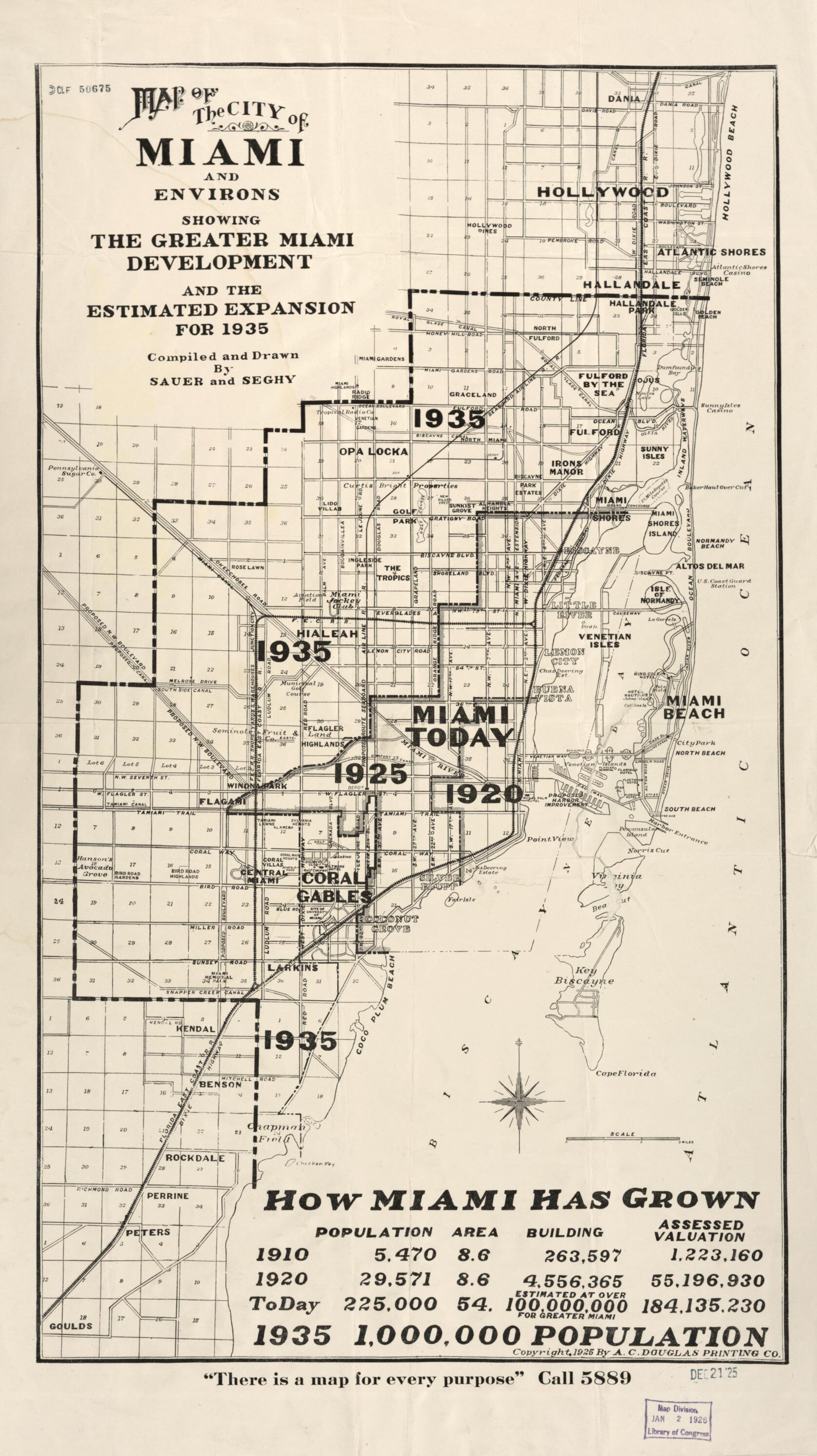 This old map of Map of the City of Miami and Environs : Showing the Greater Miami Development and the Estimated Expansion for 1935 from 1925 was created by Sauer and Seghy in 1925