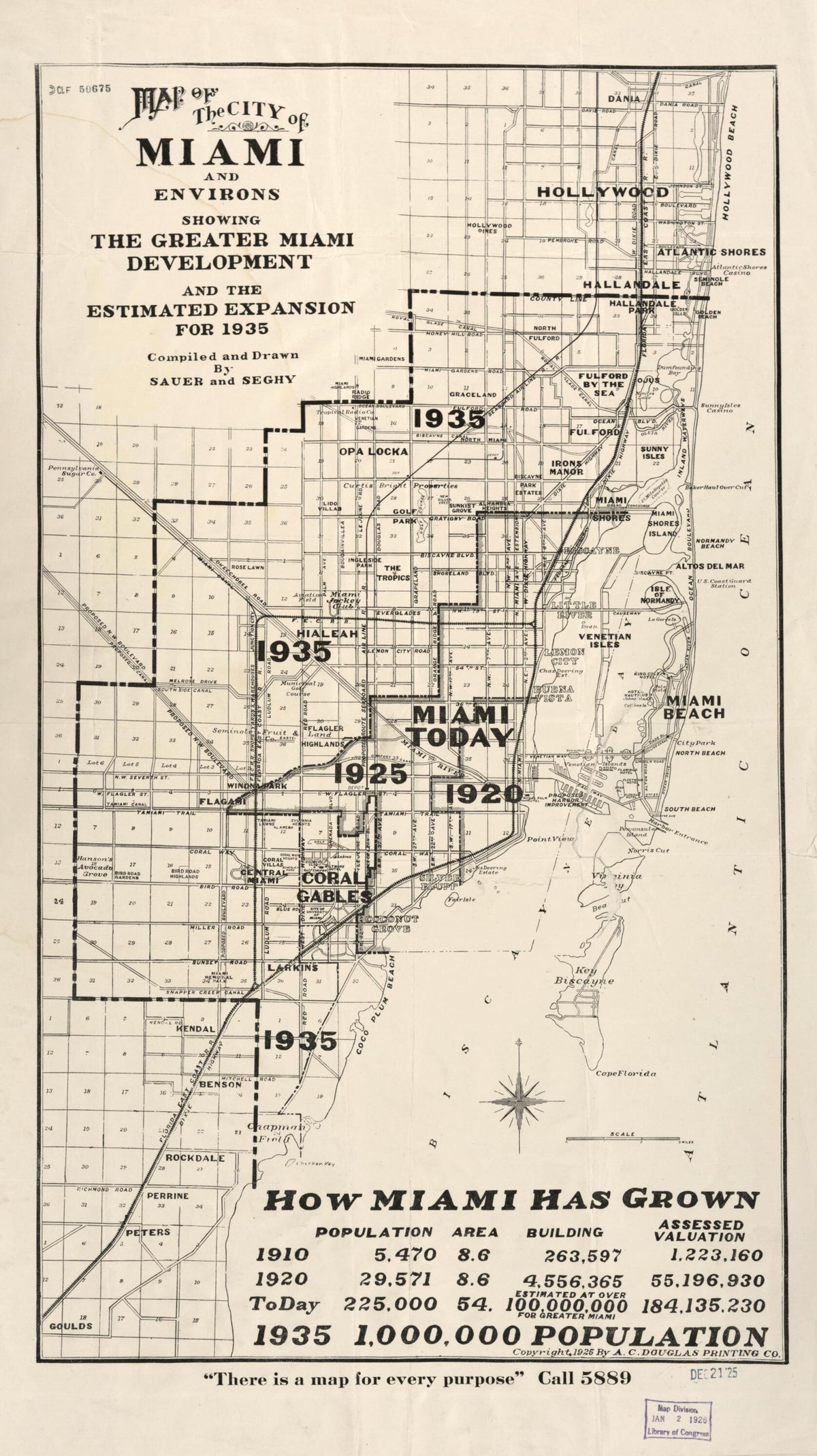 Map of the City of Miami and Environs : Showing the Greater Miami Development and the Estimated Expansion for 1935 1925 by Relic Map Company