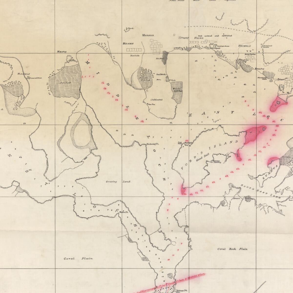 This old map of Preliminary Sketch Showing the Coast Line of the Pearl Lochs, Oahu, Hawaiian Islands from 1873 was created by J. Lidgate, C. J. Lyons in 1873