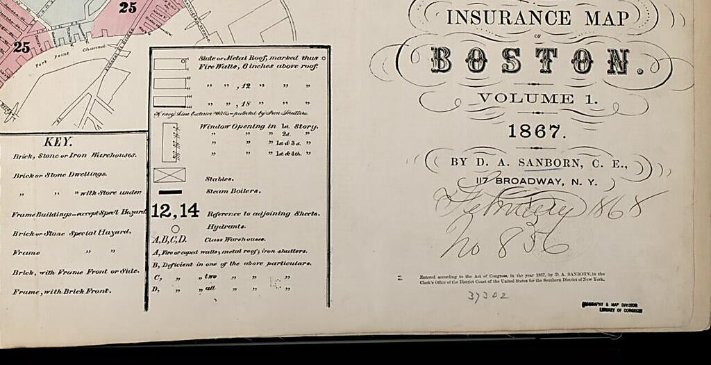 This old map of Insurance Map of Boston. Volume 1 from 1867 was created by D. A. (Daniel Alfred) Sanborn in 1867