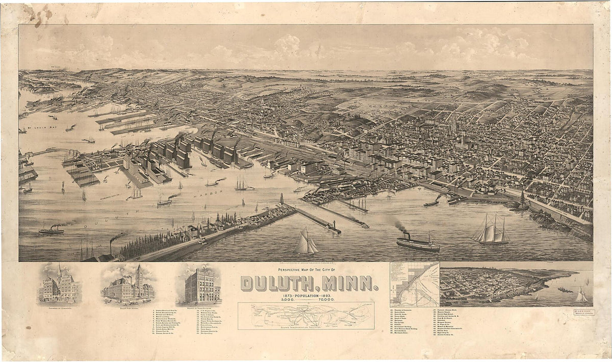 Perspective Map of the City of Duluth, Minnesota in 1893 by Relic Map Company