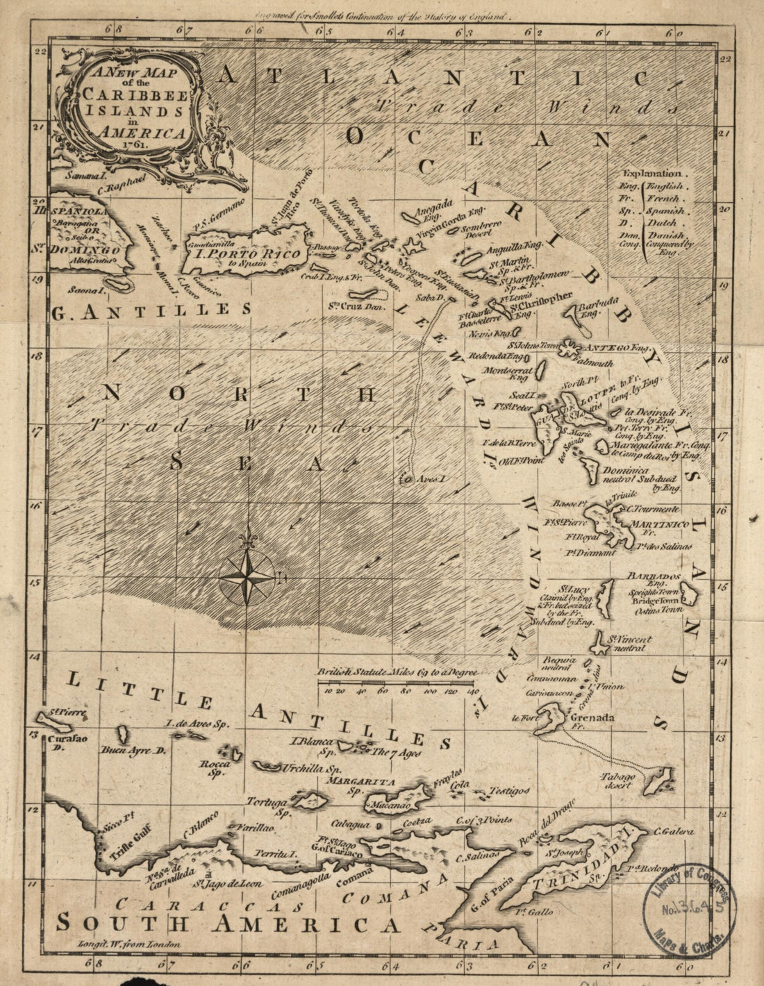 This old map of A New Map of the Caribbee Islands In America from 1761 was created by in 1761
