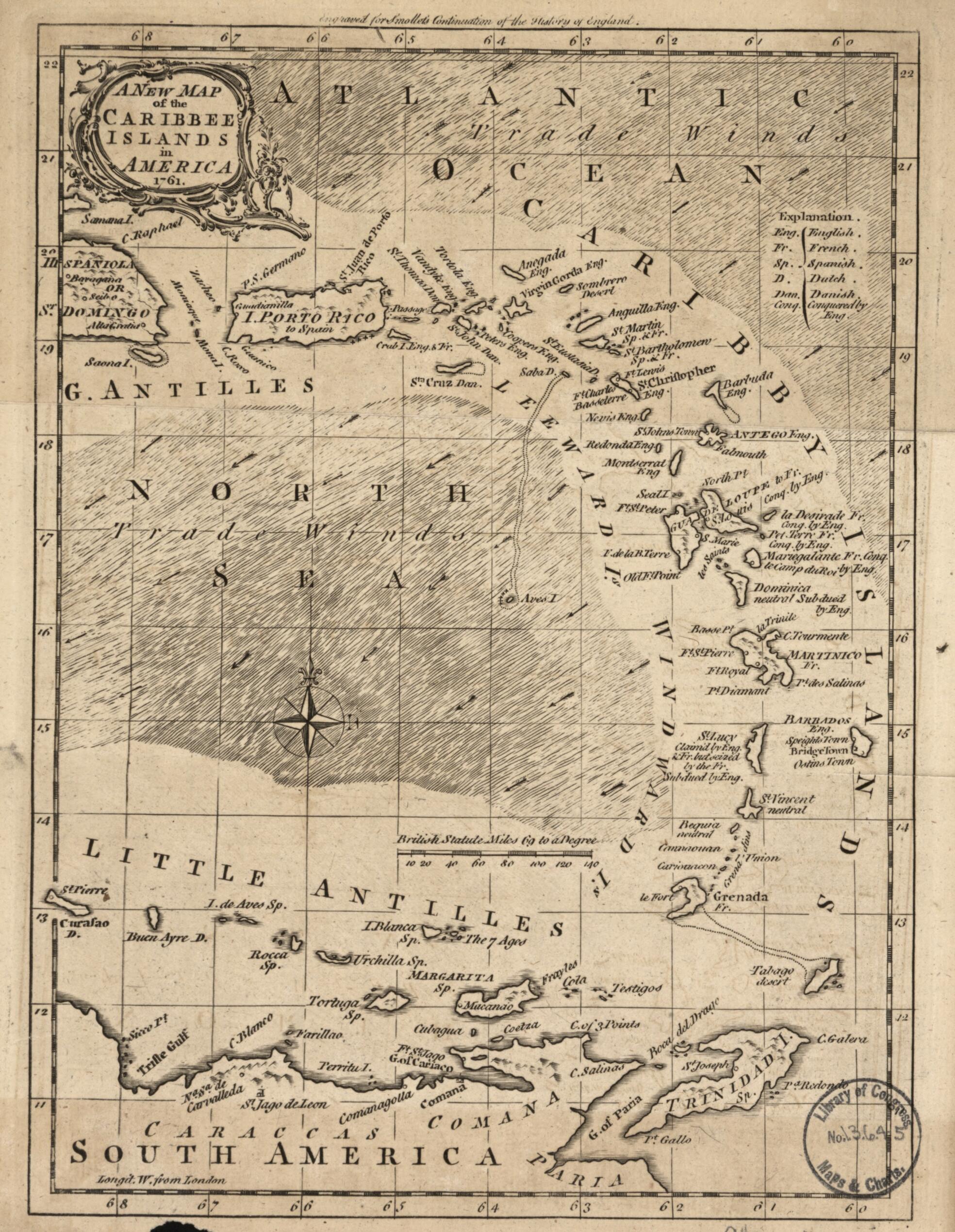 This old map of A New Map of the Caribbee Islands In America from 1761 was created by in 1761
