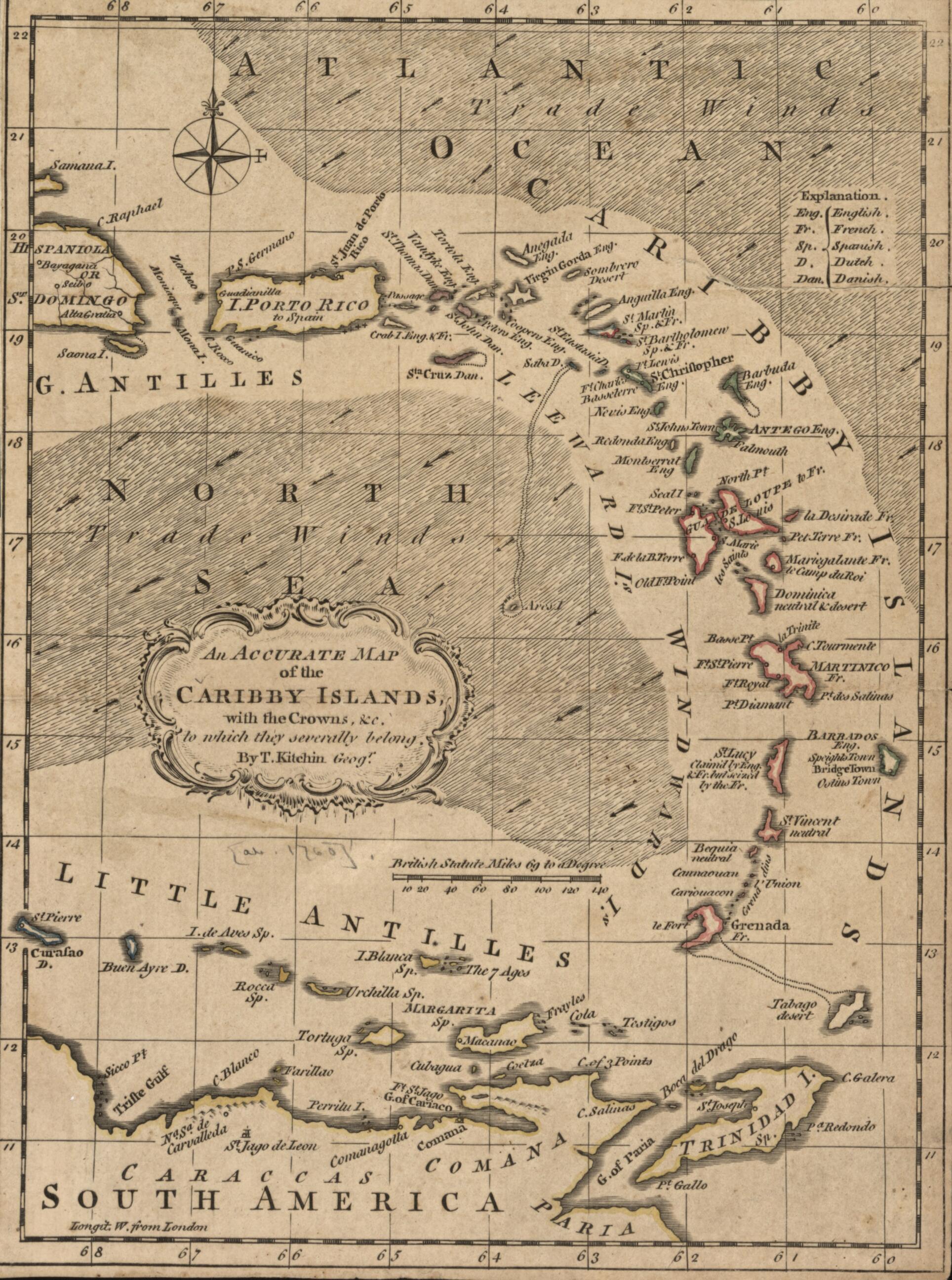 An Accurate Map of the Caribby Islands With the Crowns &c. to Which They Severally Belong 1759 by Relic Map Company