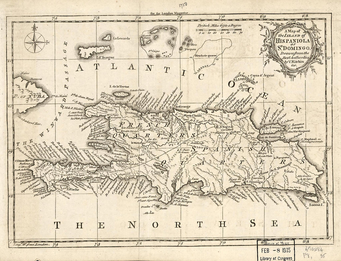 This old map of A Map of the Island of Hispaniola Or St. Domingo from 1758 was created by Thomas Kitchin in 1758