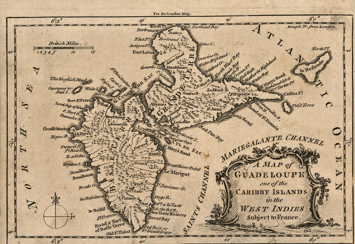 A Map of Guadeloupe, One of the Caribby Islands In the West Indies Subject to France 1759 by Relic Map Company