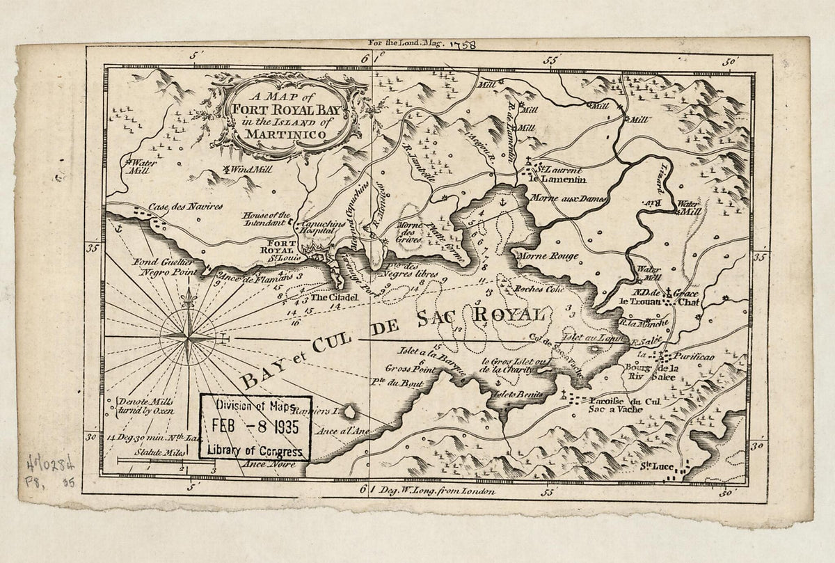 A Map of Fort Royal Bay In the Island of Martinico 1758 by Relic Map Company