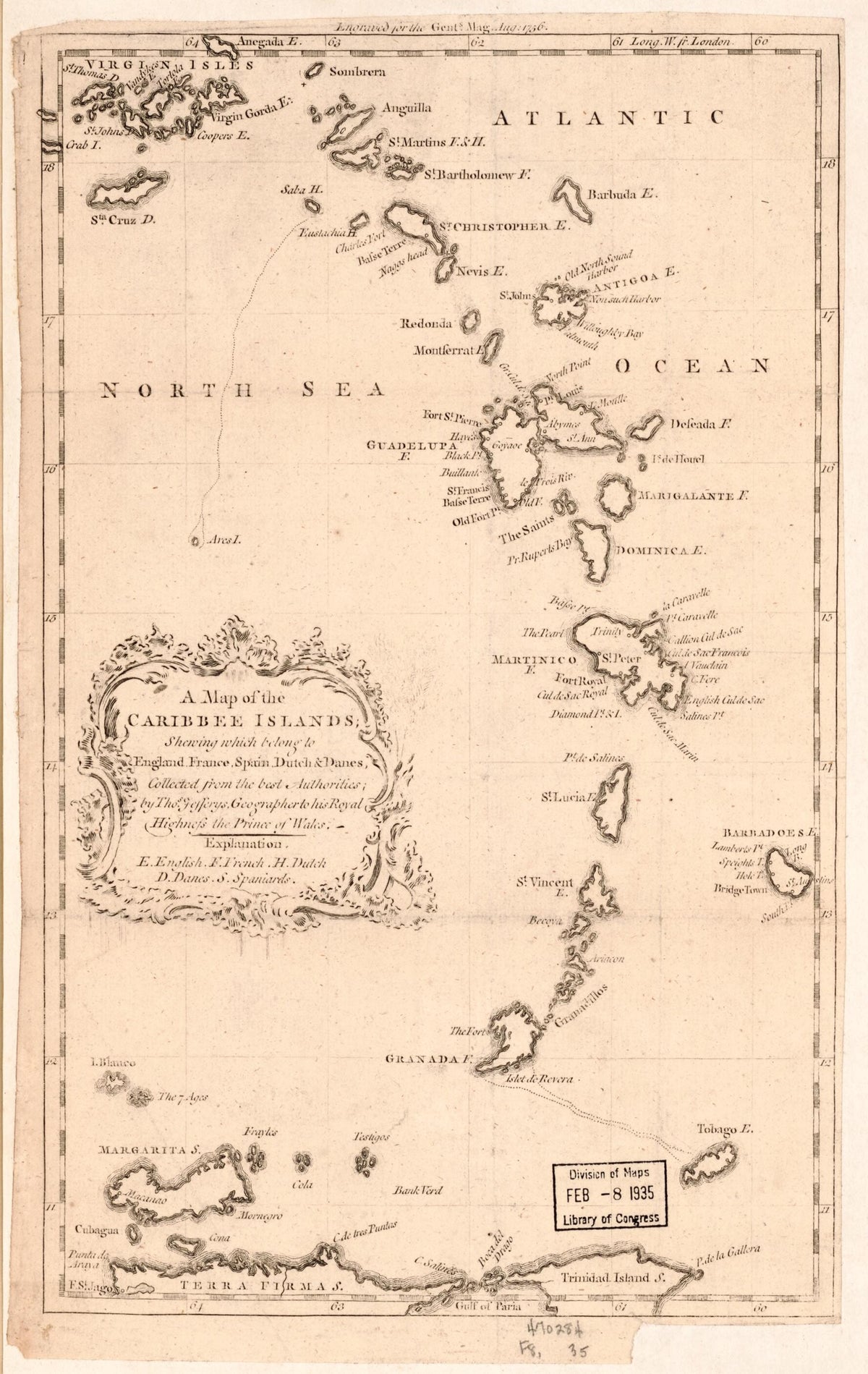 A Map of the Caribbee Islands : Shewing Which Belong to England, France, Spain, Dutch & Danes Collected from the Best Authorities 1756 by Relic Map Company