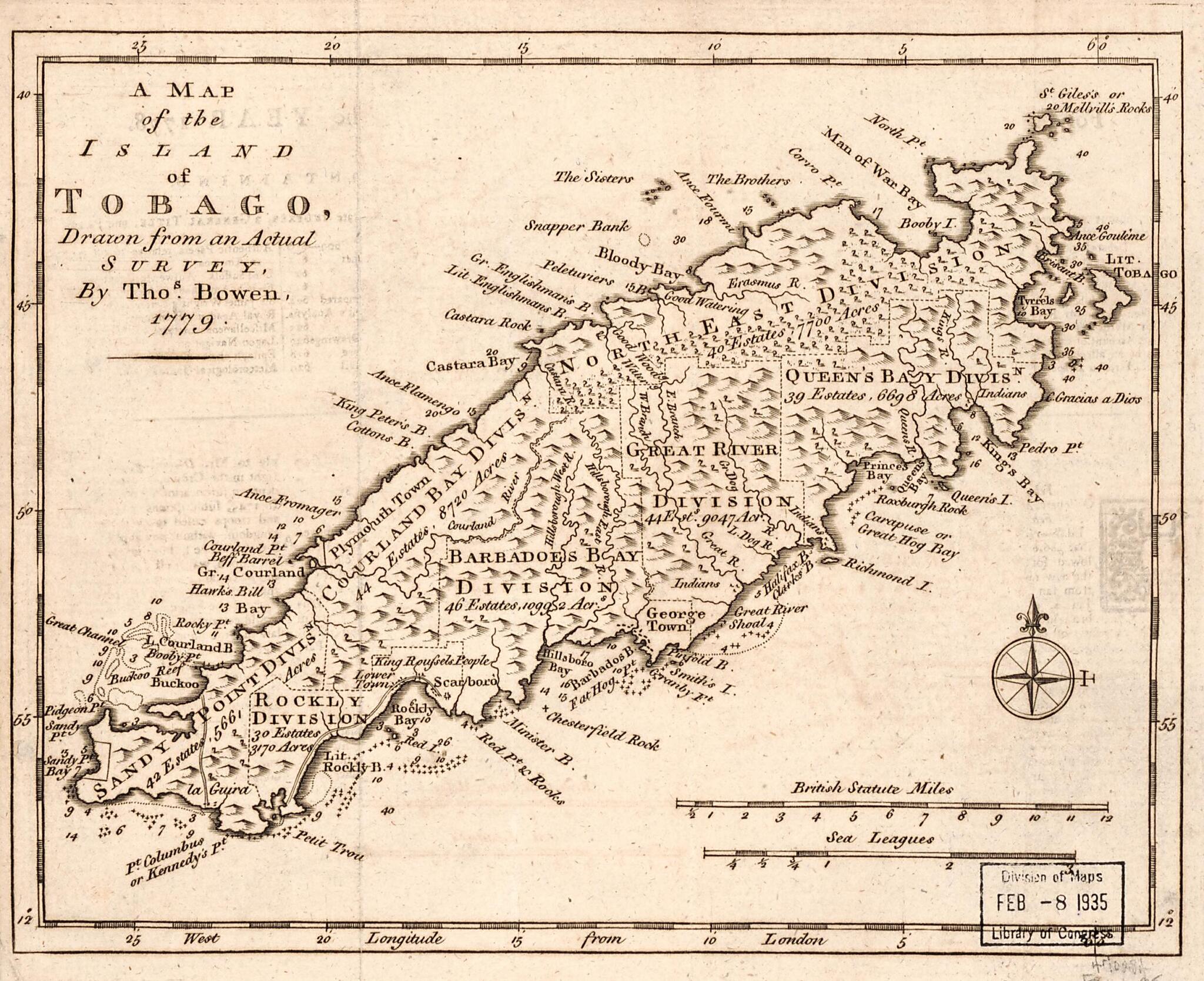 This old map of A Map of the Island of Tobago from 1779 was created by Thomas Bowen in 1779