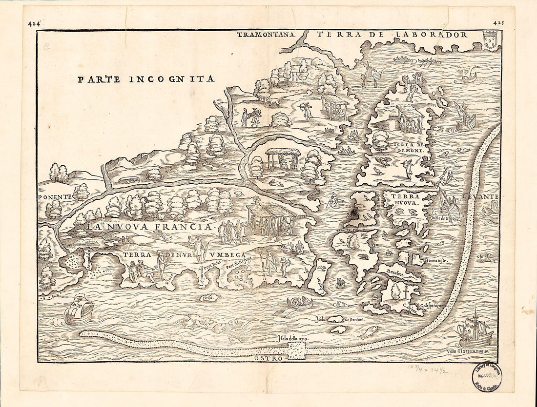 This old map of Map of Eastern Canada from 1565 was created by Giovanni Battista Ramusio in 1565