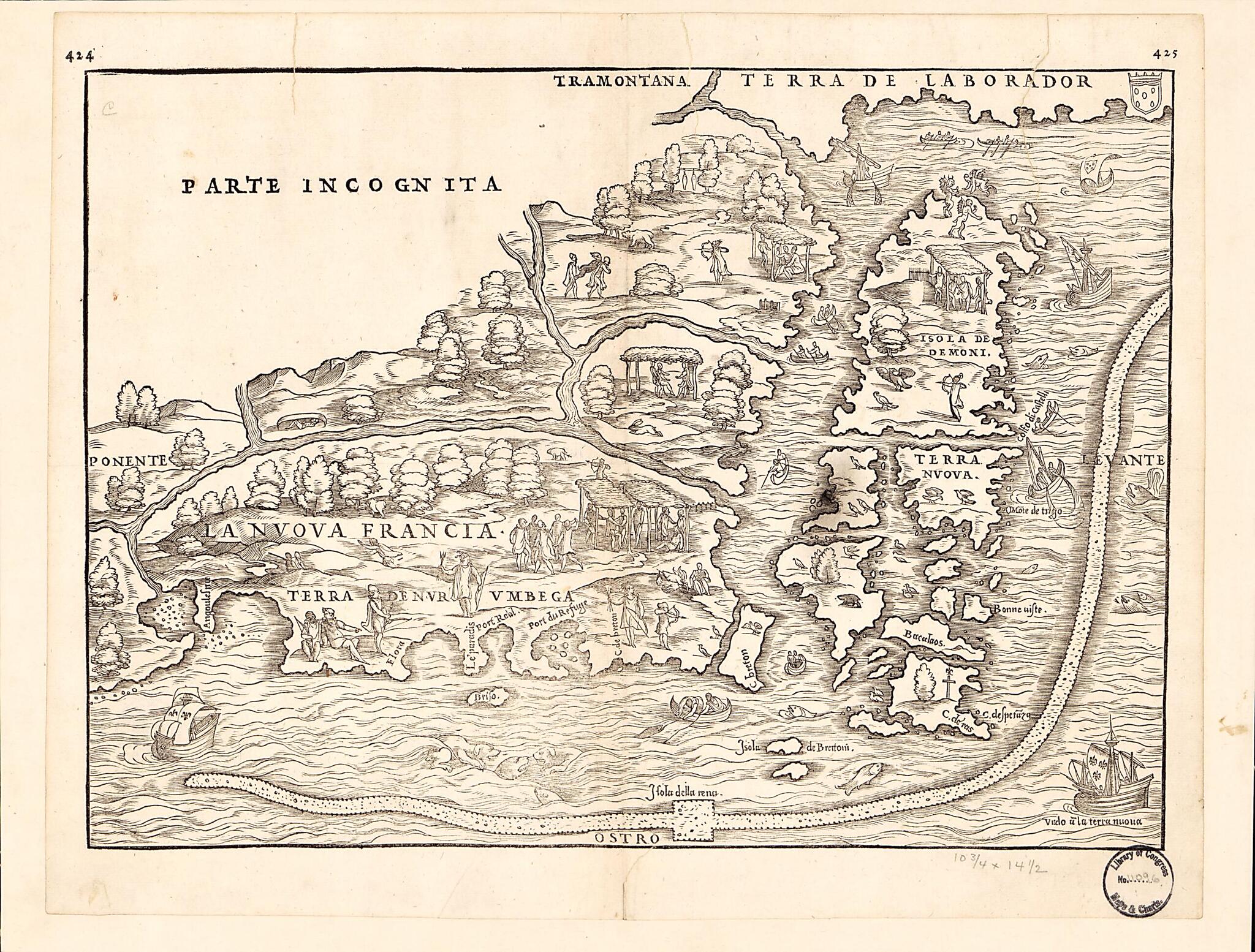 This old map of Map of Eastern Canada from 1565 was created by Giovanni Battista Ramusio in 1565