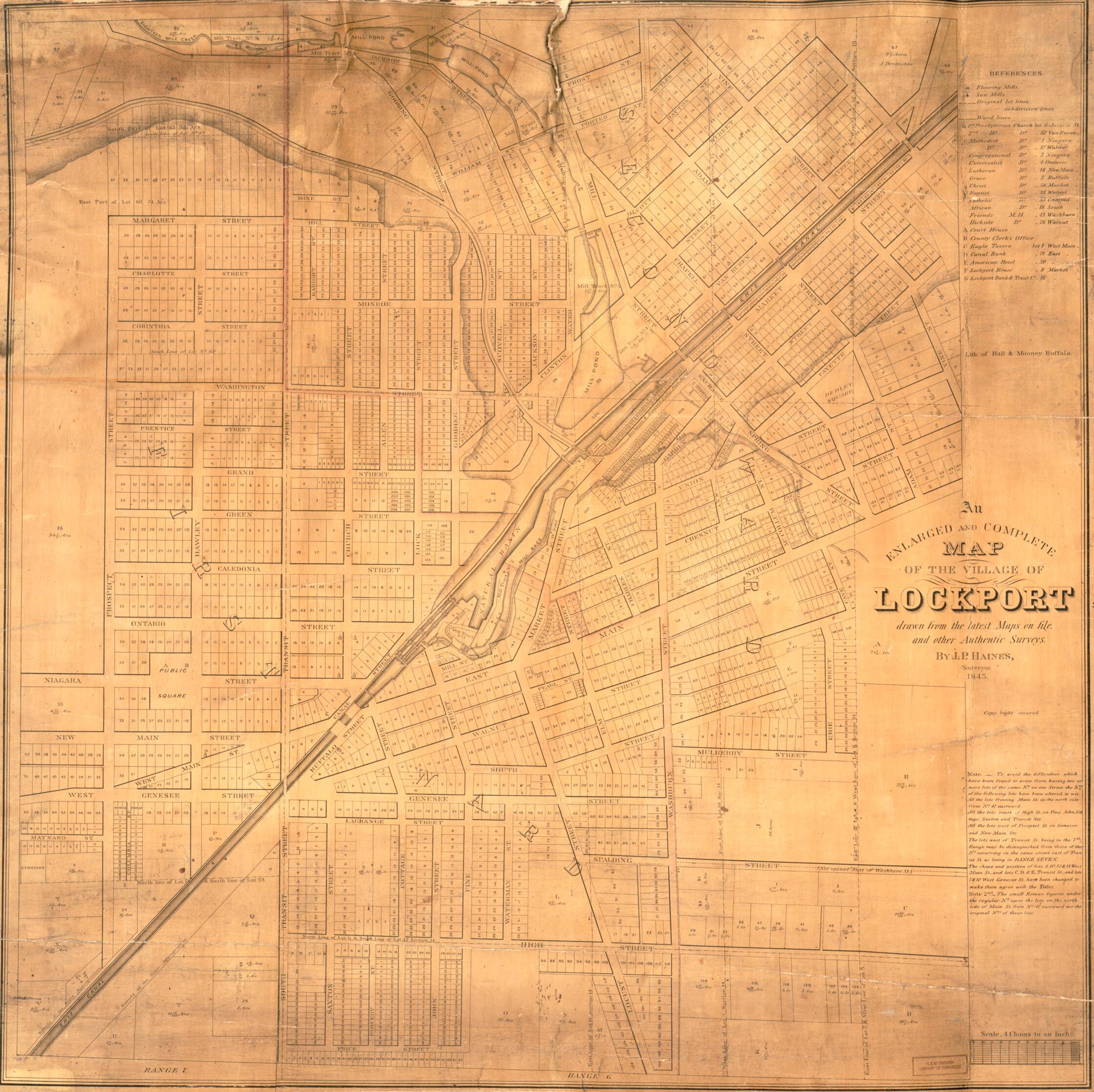 This old map of An Enlarged and Complete Map of the Village of Lockport : Drawn from the Latest Maps On File and Other Authentic Surveys from 1845 was created by Jesse P. Haines, Hall & Mooney in 1845