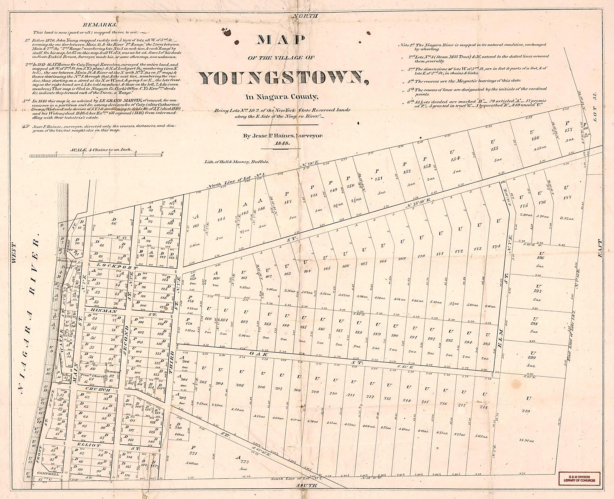 This old map of Map of the Village of Youngstown In Niagara County : Being Lots Nos. 1 & 2 of the New York State Reserved Lands Along the E. Side of the Niagara River from 1848 was created by Jesse P. Haines, Hall & Mooney in 1848