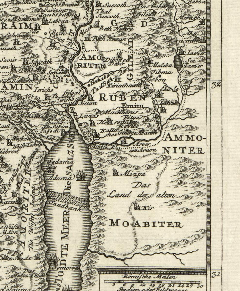 This old map of Charte Worauf Das Lüdischeland : Nach Den Alten Völckern Und XII Stämen Israels Vorgesstellet Wird Nach Dem Entwurff Des Herrn W.A. Bachiene from 1776 was created by I. E. Vetter in 1776