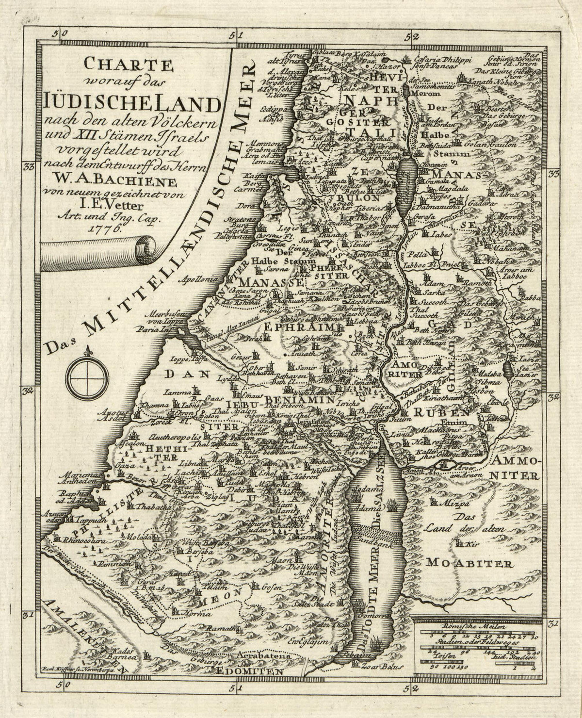 Charte Worauf Das Lüdischeland : Nach Den Alten Völckern Und XII Stämen Israels Vorgesstellet Wird Nach Dem Entwurff Des Herrn W.A. Bachiene in 1776 by Relic Map Company