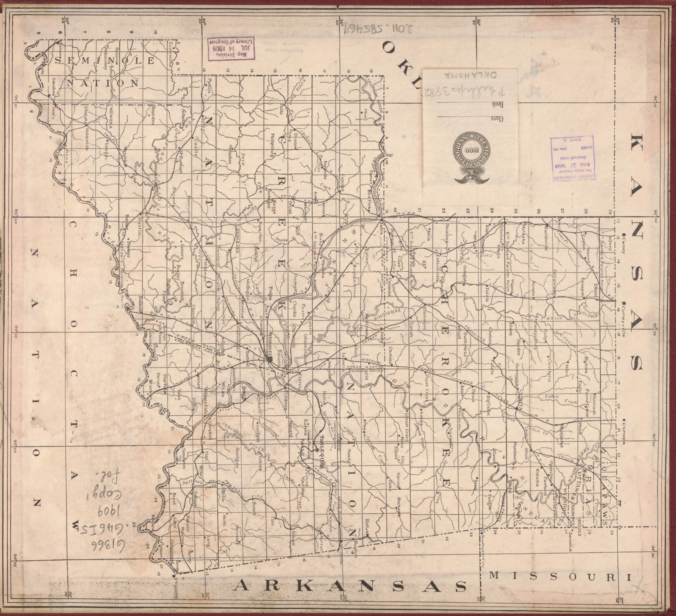 This old map of Cherokee Nation from 1909 was created by Indian Territory Map Co in 1909