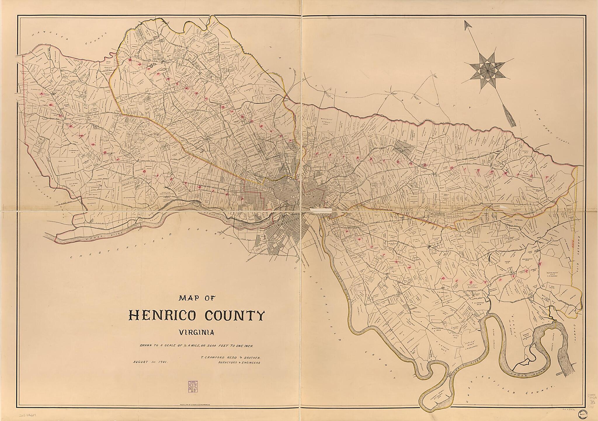 This old map of Map of Henrico County, Virginia from 1901 was created by A. Hoen & Co, T. Crawford Redd & Brother in 1901