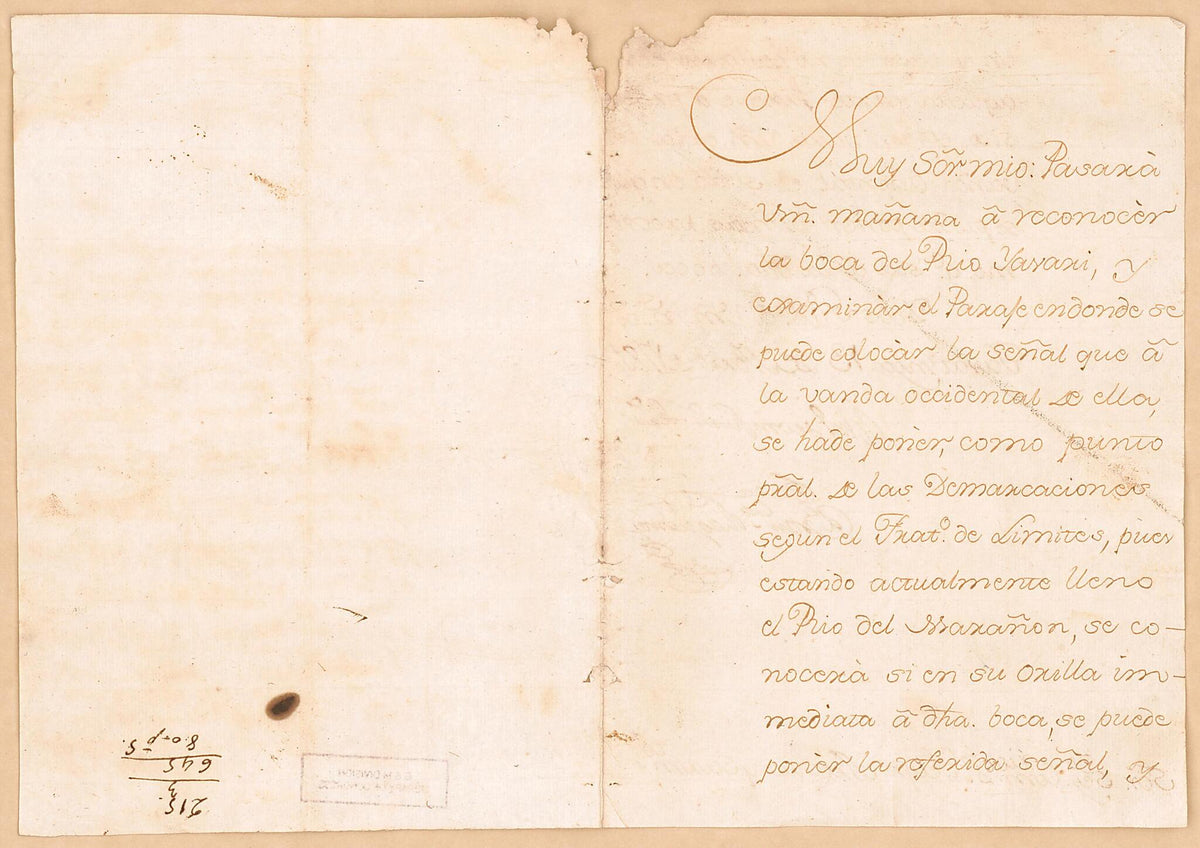 Mapa Geográfico De La Mayor Parte De La América Meridional Que Contiene Los Paises Por Donde Debe Trazarse La Línia Divisoria Que Divida Los Dominios De España Y Portugal (Mapa Geográfico De La Línea Divisoria Entre España Y Portugal) 1870 by Relic Map Company
