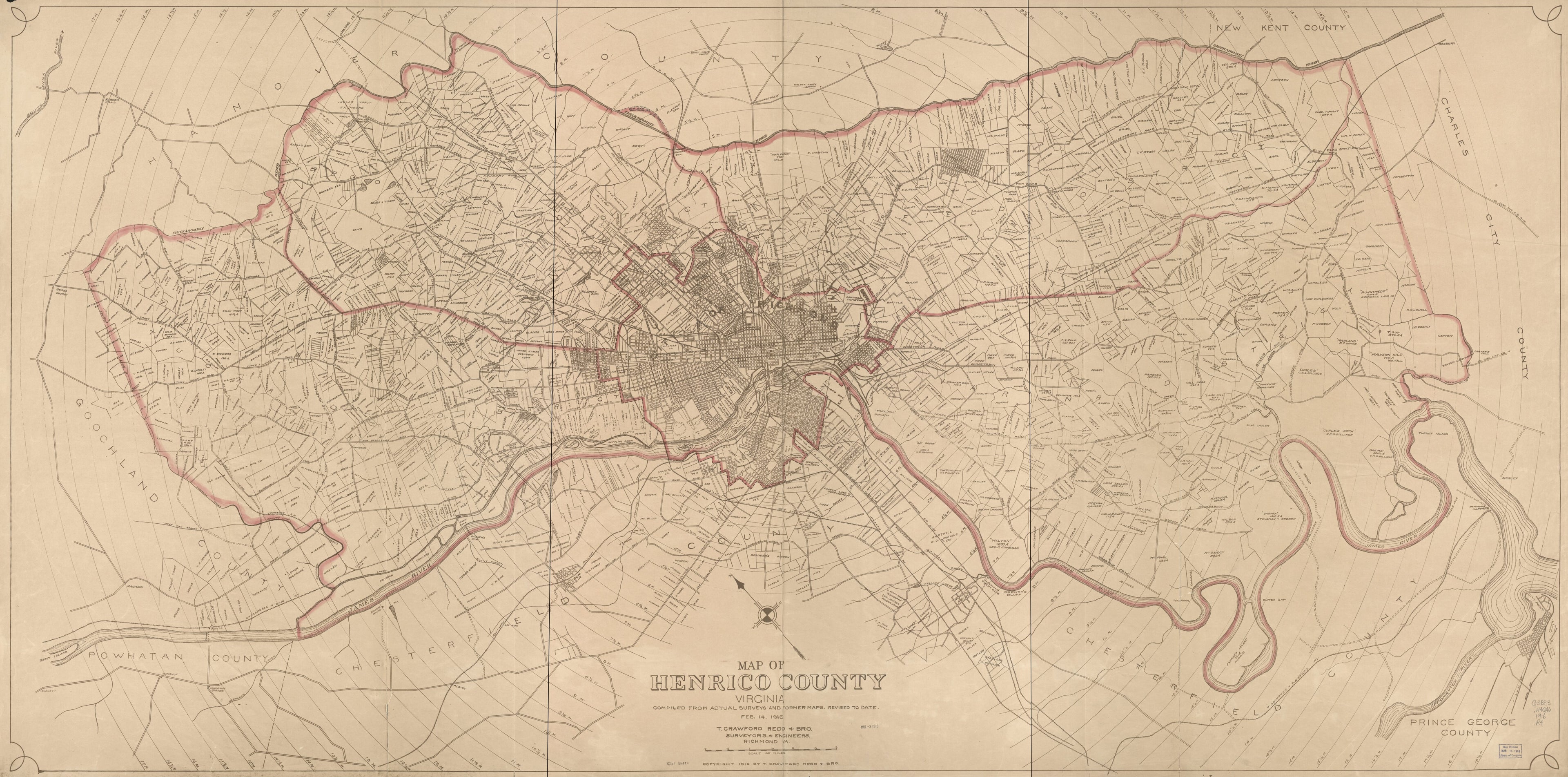This old map of Map of Henrico County, Virginia from 1916 was created by T. Crawford Redd & Brother in 1916