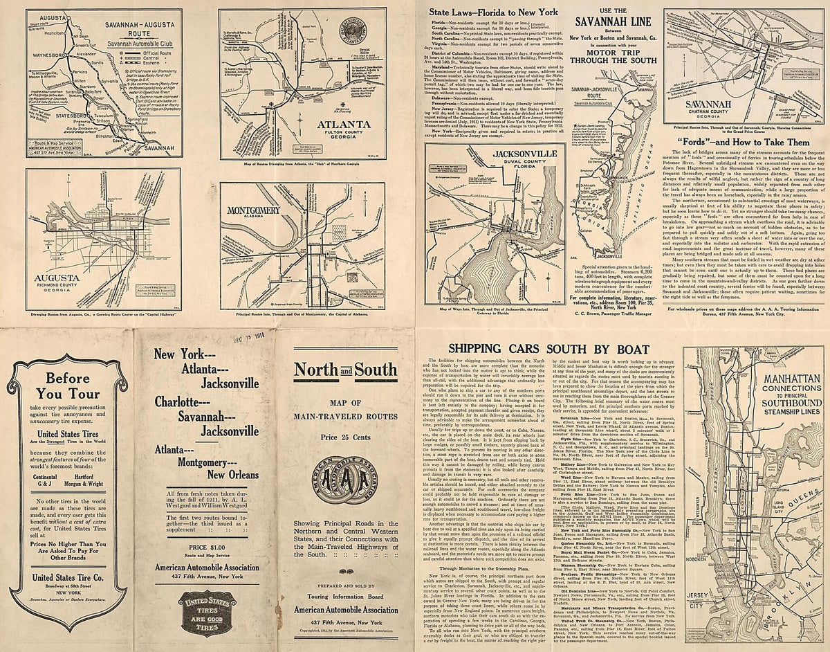 Traveled Routes : Showing Principal Roads In the Northern and Central Western States, and Their Connections With the Main-traveled Highways of the South : Eastern U.S. (Routes Between the Northern States, Middle Western States, and the South) 1911 by Relic Map Company