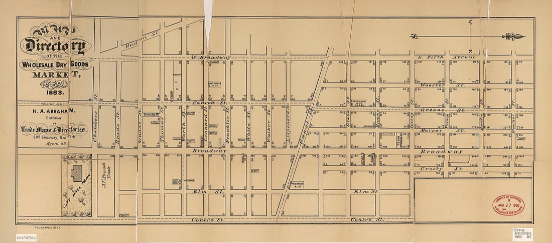 This old map of Map and Directory of the Wholesale Dry Goods Market, New York City (Pocket Map and Directory of the Wholesale Dry Goods Market, Including Furs, Notions, and Other Kindred Branches, New York City : from 1883) was created by Graphic Compan