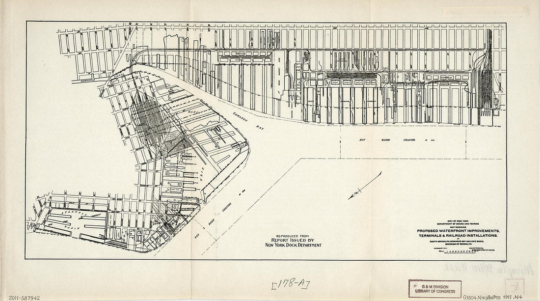This old map of Map Showing Proposed Waterfront Improvements, Terminals & Railroad Installations : at South Brooklyn, Gowanus Bay, and Erie Basin, Borough of Brooklyn from 1911 was created by New York (N.Y.). Department of Docks, New York (N.Y.). Depar