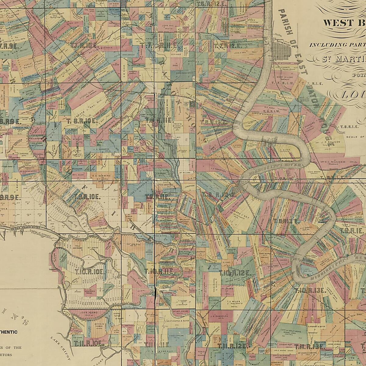 This old map of Map of the Parishes of Iberville Most of West Baton Rouge and Including Parts of the Parishes of St. Martins, Ascension, and Pointe Coupee, Louisiana : Accurately Compiled from Latest and Most Authentic United States Surveys from 1883 was